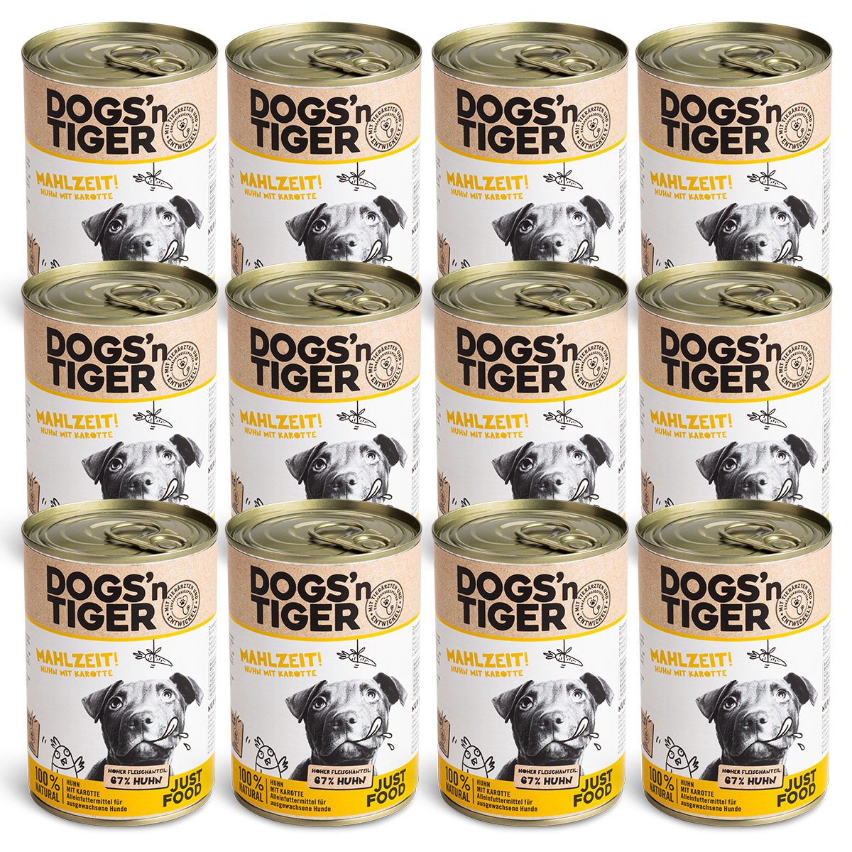 Dogs’n Tiger Adult Premium Hundefutter, Nassfutter, Getreidefrei, Mahlzeit, Huhn & Karotte