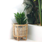 Rattan-Pflanzenständer MALANG Beige – Boho Blumenständer, Pflanzgefäß aus Natur-Rattan, Ø 31 cm