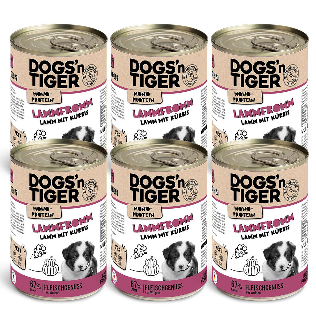 Dogs’n Tiger Junior, Hundefutter, Lammfromm, Hunde Nassfutter, Welpen Futter, Monoproteine, Lamm & Kürbis