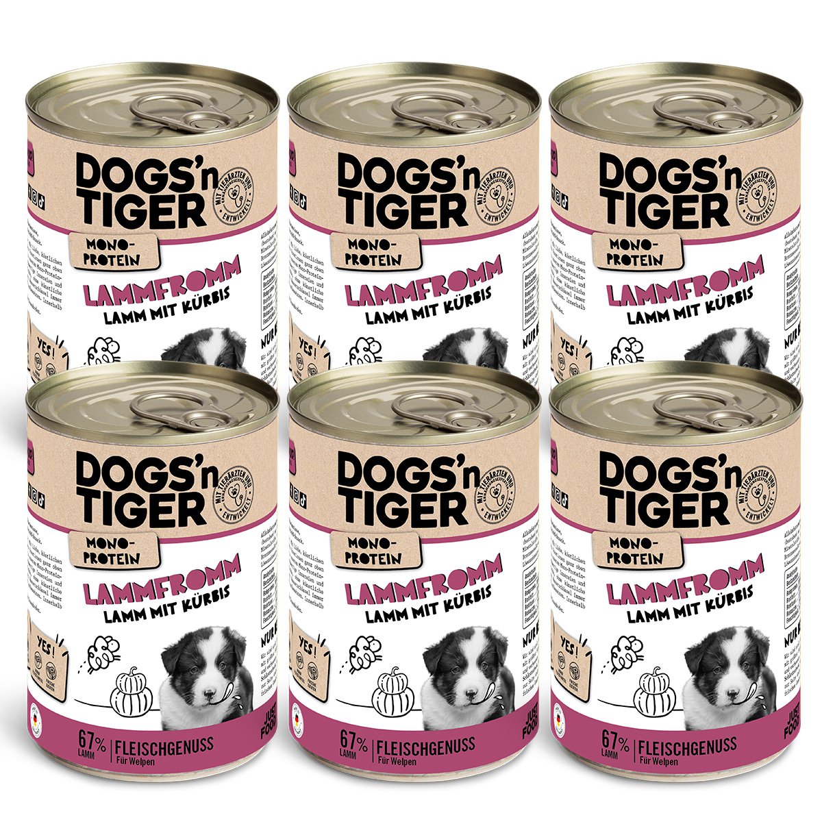 Dogs’n Tiger Junior, Hundefutter, Lammfromm, Hunde Nassfutter, Welpen Futter, Monoproteine, Lamm & Kürbis