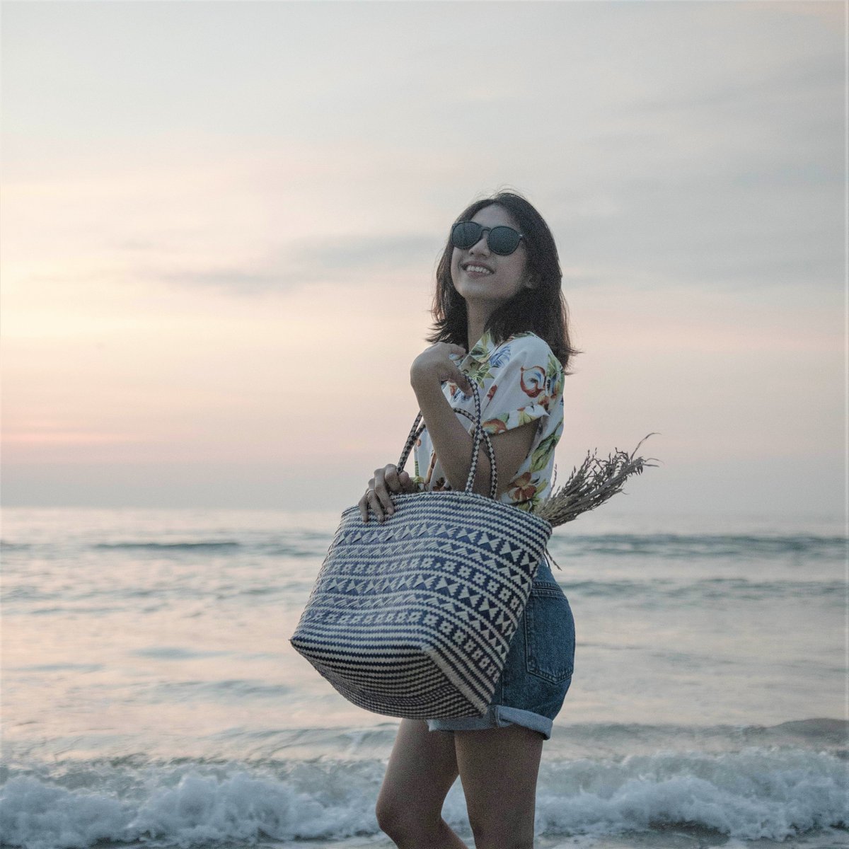 Bolso de rafia azul – Bolso de playa/compras