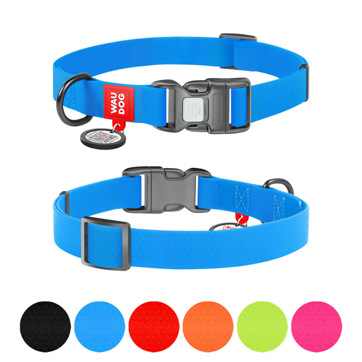 WAUDOG Waterproof Dog Collar with QR Passport - Blue