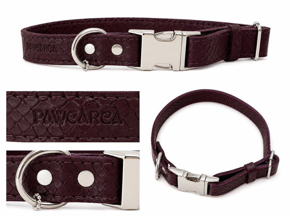 Python Embossed Genuine Leather Dog Collar PAWEAREA®
