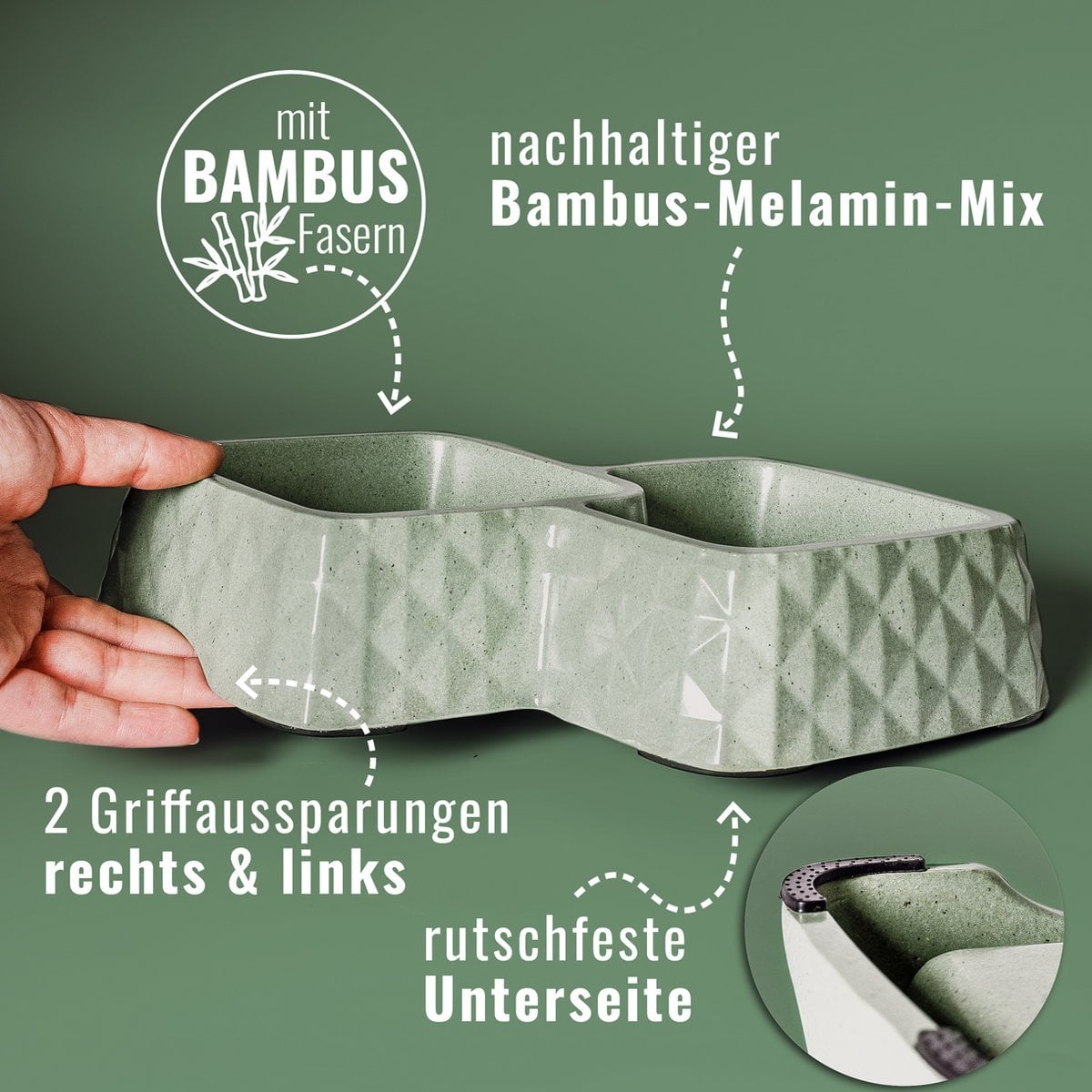 Bamboo Double Bowl for Cats & Small Dogs