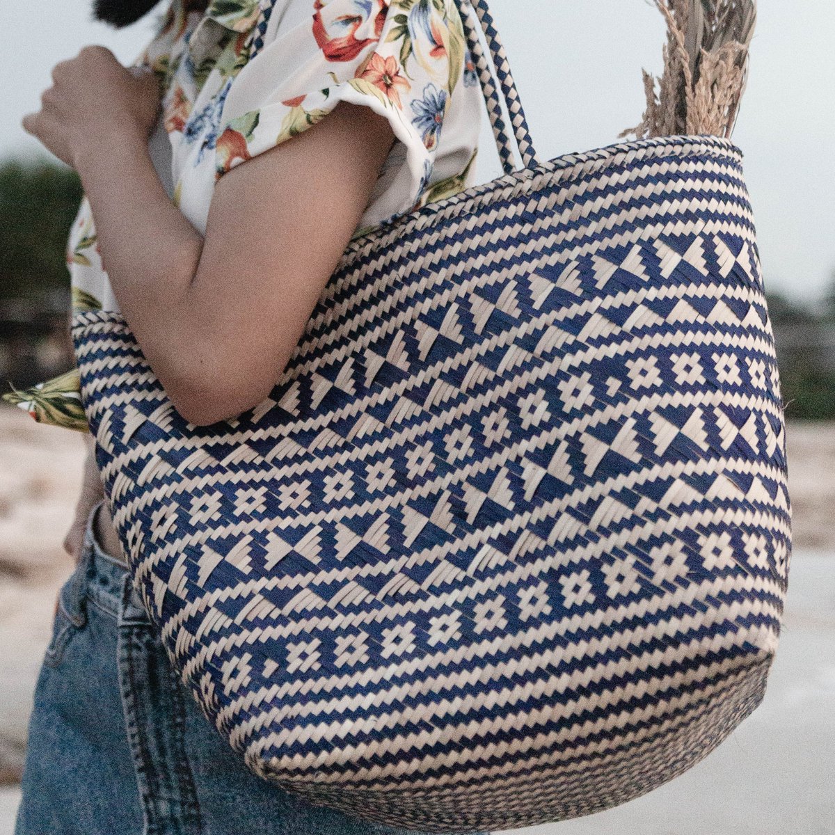 Bolso de rafia azul – Bolso de playa/compras