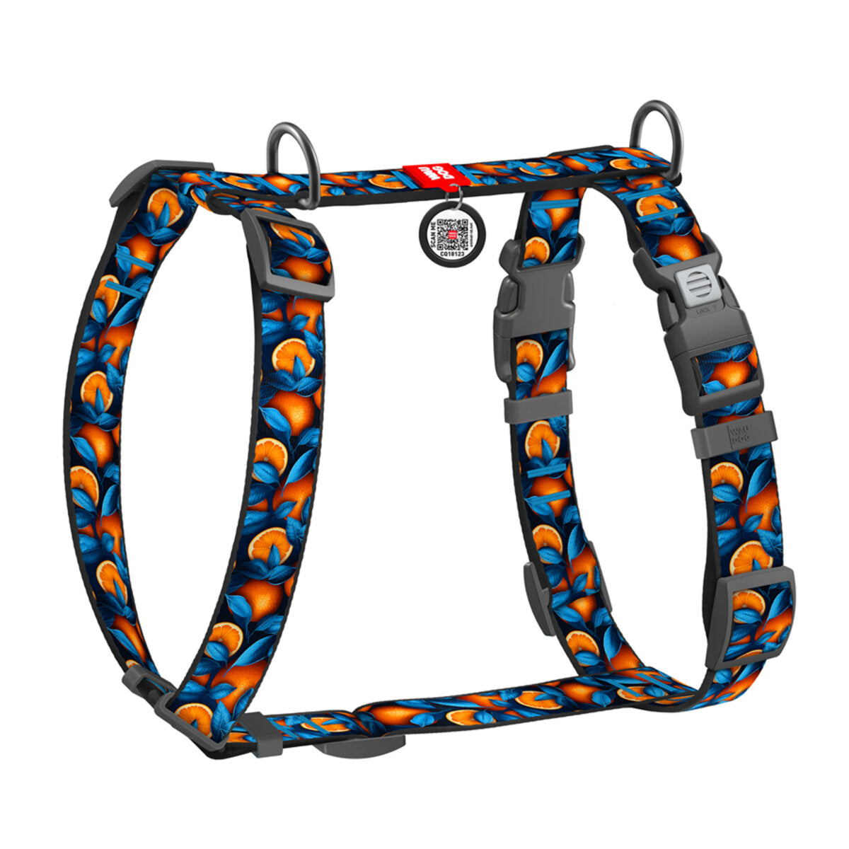 WAUDOG Nylon Dog H-Harness with QR Passport - Oranges