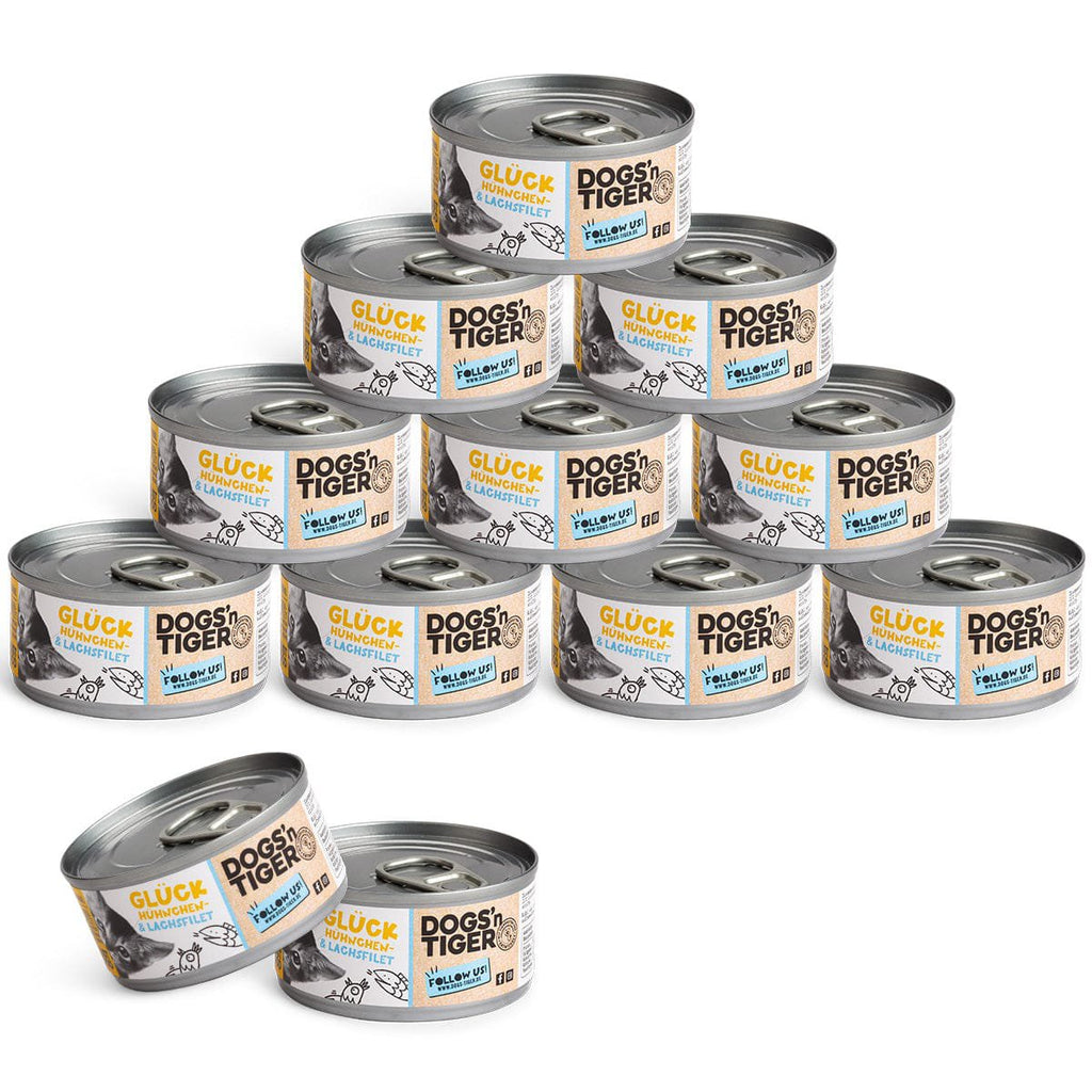 Dogs’n Tiger Adult, Premium Katzenfutter, Glück, Nassfutter, Getreidefrei, Huhn & Lachs