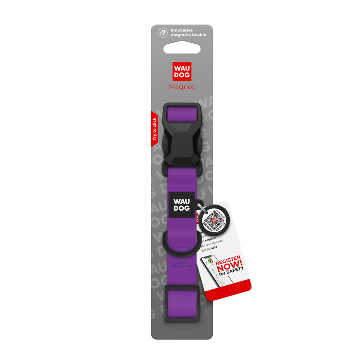WAUDOG Magnet Dog Collar with QR Passport - Purple