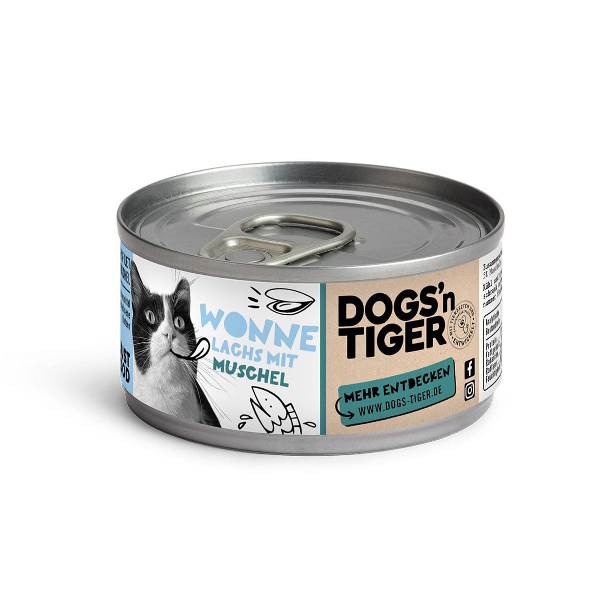Dogs’n Tiger Adult, Premium Katzenfutter, Wonne, Nassfutter, Getreidefrei, Lachs & Muscheln