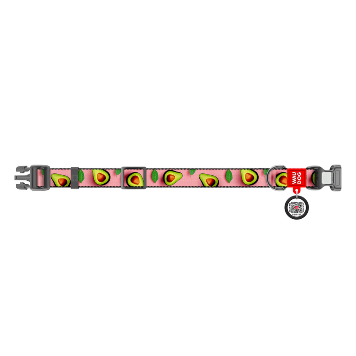 WAUDOG Nylon Dog Collar with QR Passport - Avocado on pink
