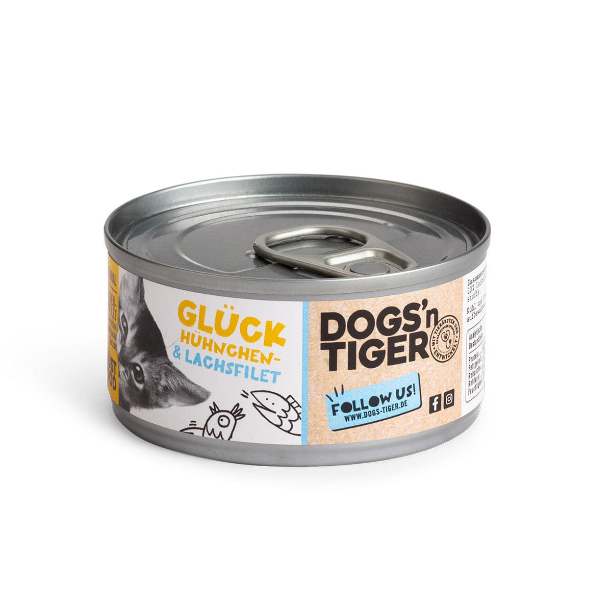 Dogs’n Tiger Adult, Premium Katzenfutter, Glück, Nassfutter, Getreidefrei, Huhn & Lachs