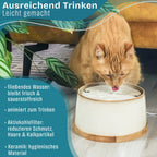 Ceramic drinking fountain for cats i bamboo base i induction