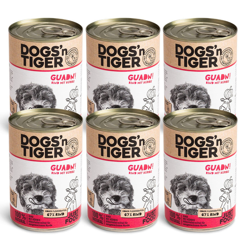Dogs’n Tiger Adult Premium Hundefutter, Nassfutter, Getreidefrei, Guadn, Rind & Kürbis