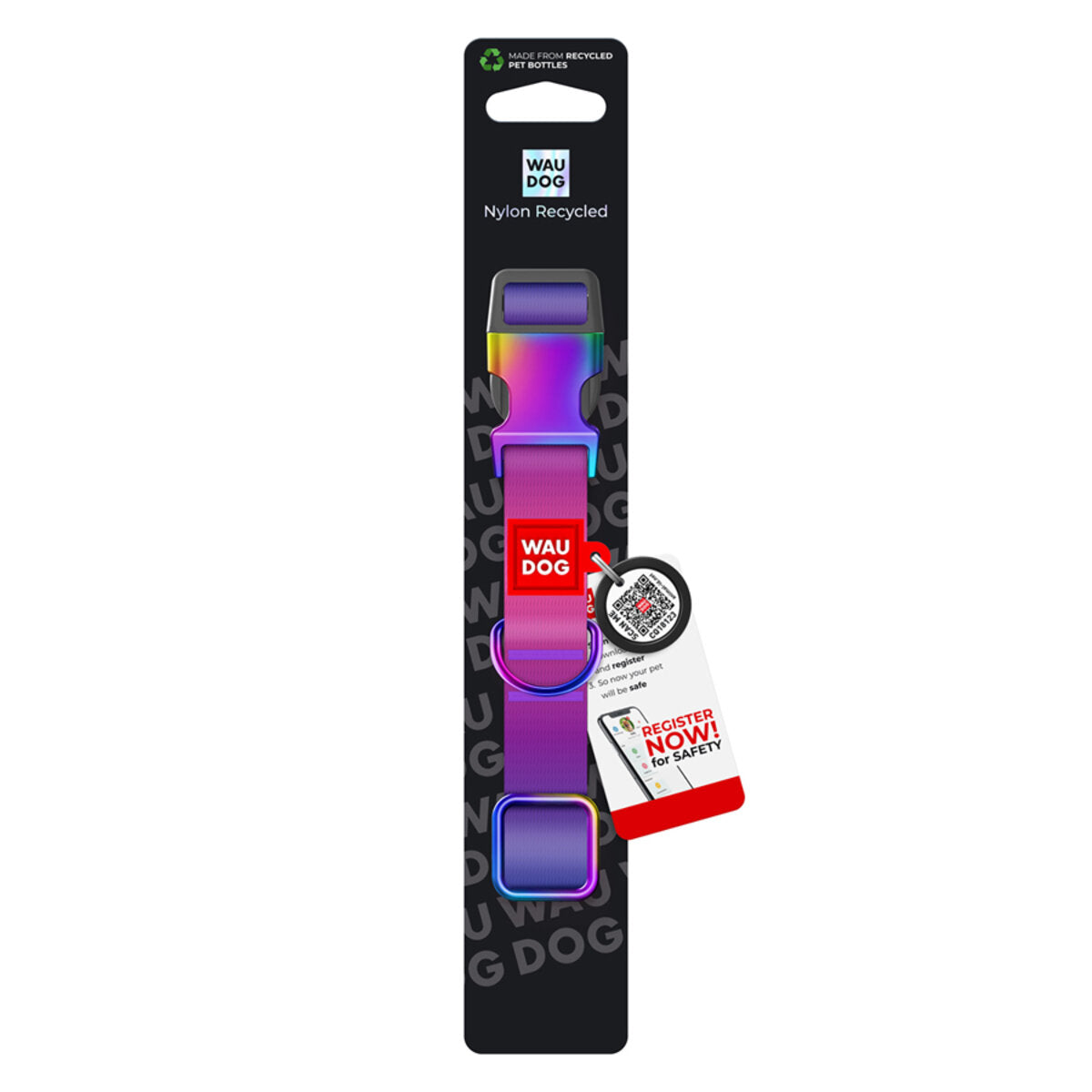 WAUDOG Nylon Dog Collar with QR Passport - Gradient - Purple