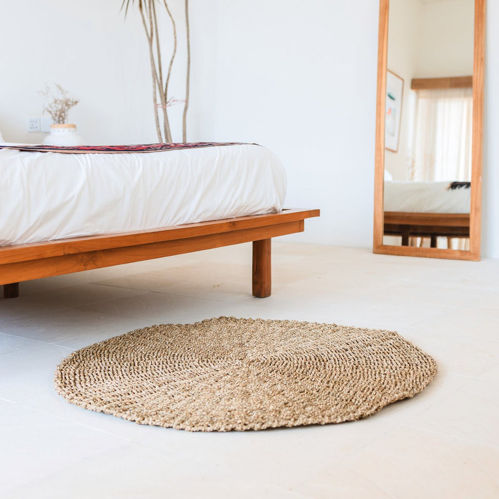 Alfombra Redonda de Hierba Marina – Tejida a Mano Estilo Boho Natural (2 Tamaños, 100/120 cm)
