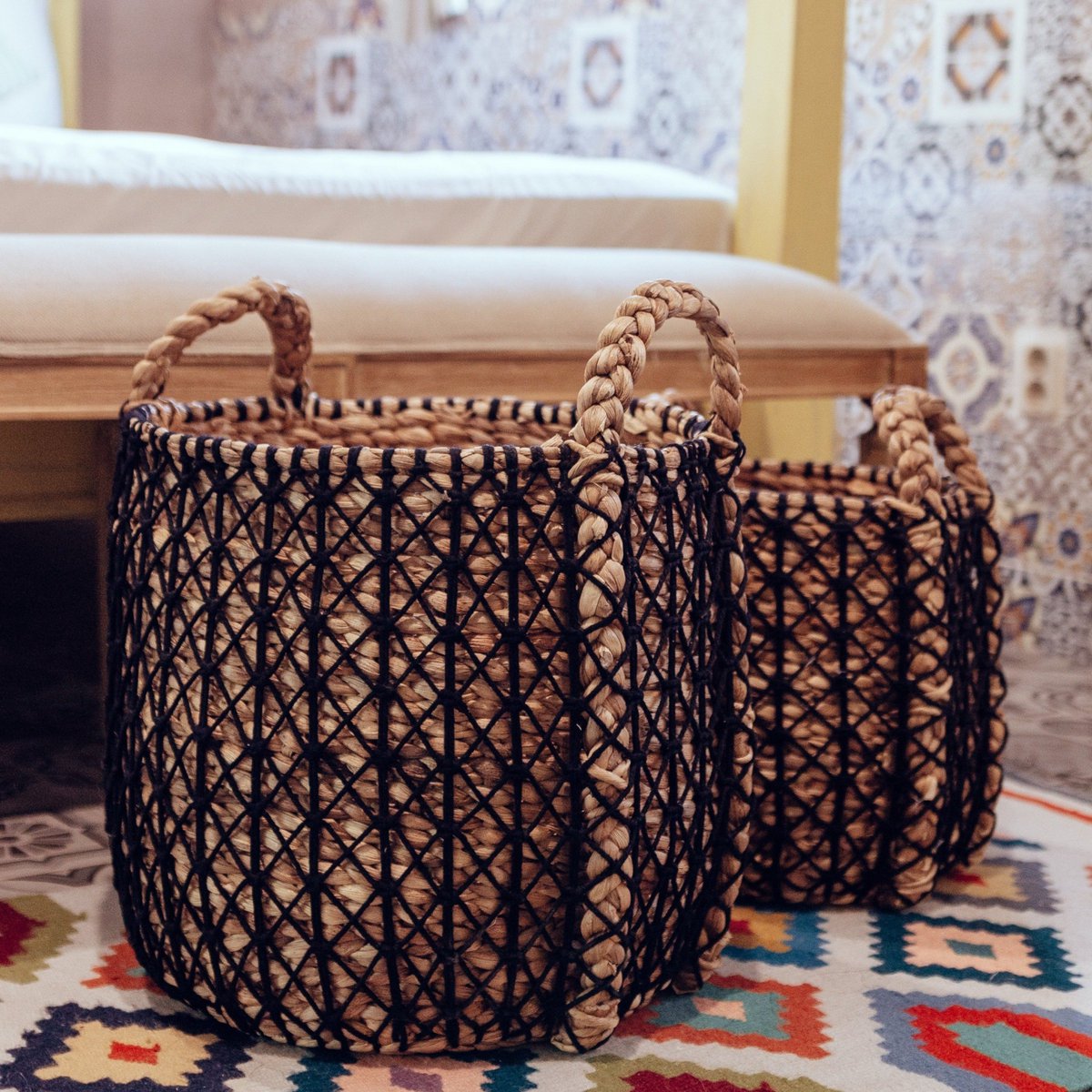 Wäschekorb PRAYA aus Wasserhyazinthe – Handgefertigter Aufbewahrungskorb Natur