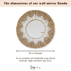 Espejo de pared redondo de hierba marina - Espejo colgante boho - Espejo de pared con flecos y patrón de algodón blanco (Ø 60 cm) RANDU