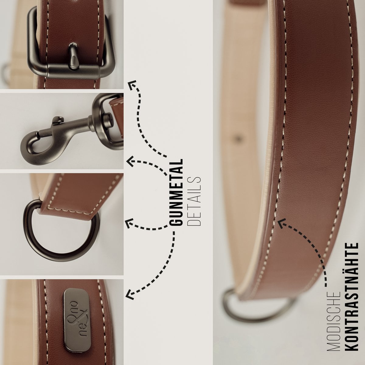 Hundehalsband- und Leinen-Set – Veganes Leder Braun & Beige