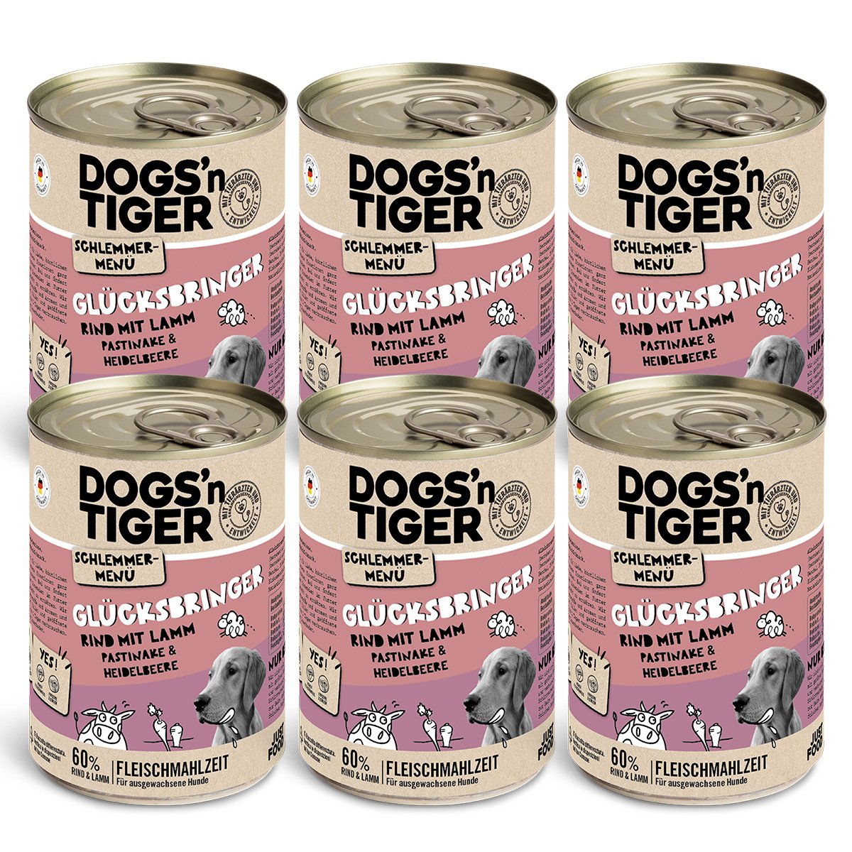 Comida húmeda para perros sin cereales – Carne de res, cordero, chirivía y arándanos