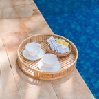 Bambus Serviertablett rund Ø 40 cm SENAYAN – handgefertigtes Dekotablett – nachhaltiges Tablett aus Bambus