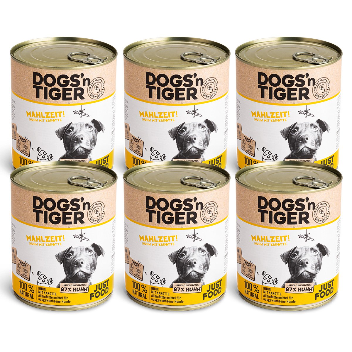 Dogs’n Tiger Adult Premium Hundefutter, Nassfutter, Getreidefrei, Mahlzeit, Huhn & Karotte