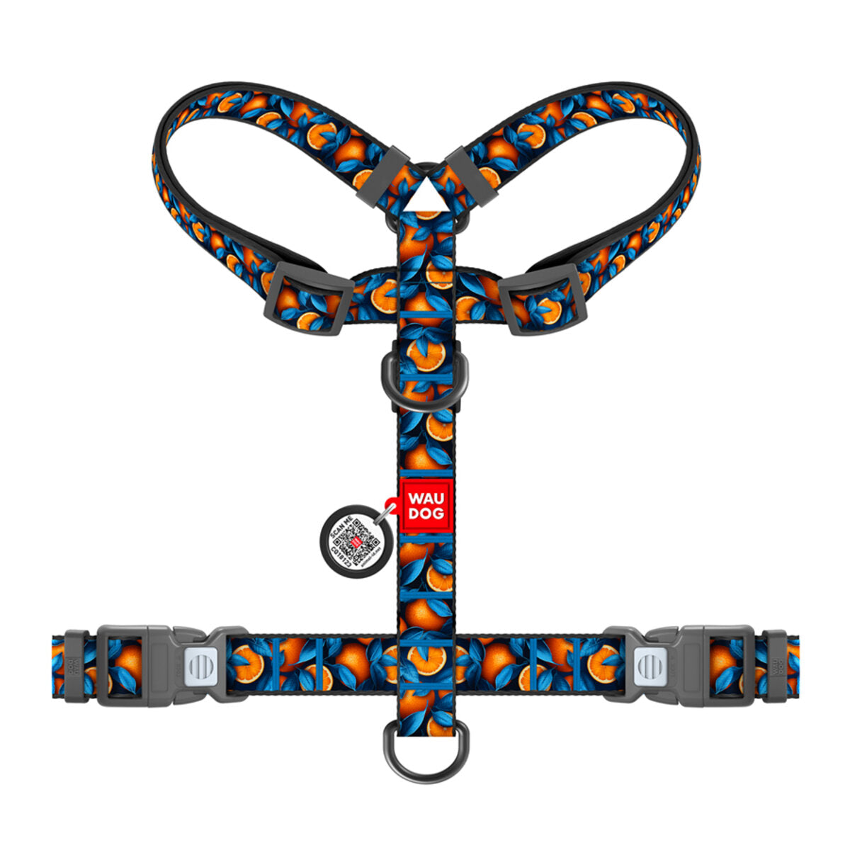 WAUDOG Nylon Dog H-Harness with QR Passport - Oranges