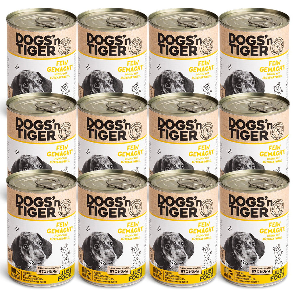 Dogs’n Tiger Junior, Welpen Premium Hundefutter, Nassfutter, Getreidefrei, Fein Gemacht, Huhn & Süßkartoffel