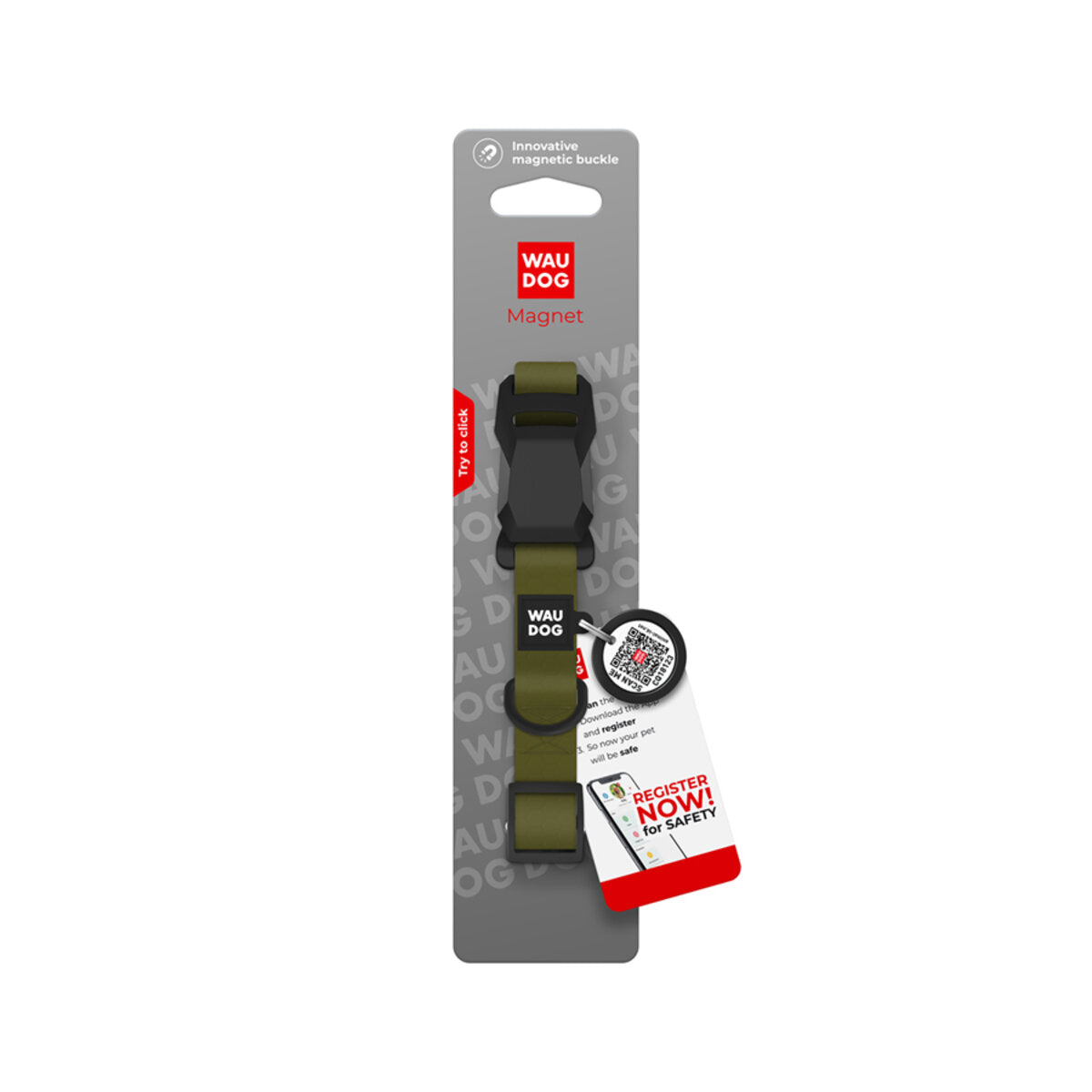 WAUDOG Magnet Dog Collar with QR Passport - Khaki