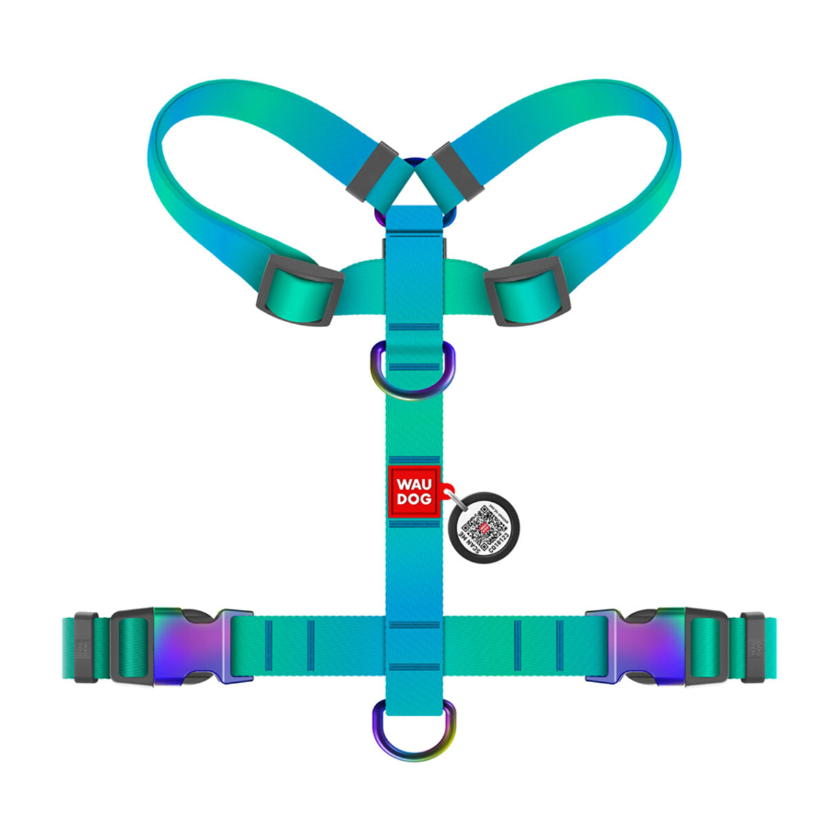WAUDOG Nylon Recycled Dog Anatomic H-Harness with QR Passport - Gradient - Blue