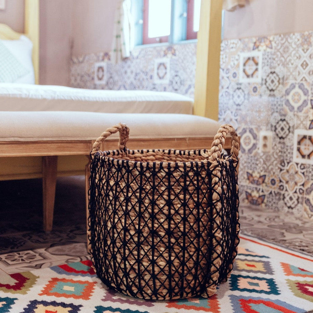 Wäschekorb PRAYA aus Wasserhyazinthe – Handgefertigter Aufbewahrungskorb Natur