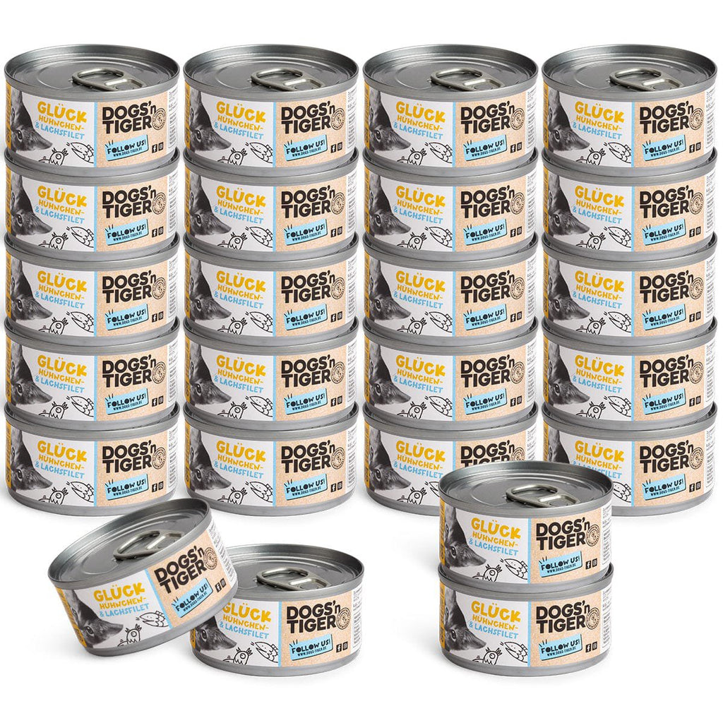 Dogs’n Tiger Adult, Premium Katzenfutter, Glück, Nassfutter, Getreidefrei, Huhn & Lachs