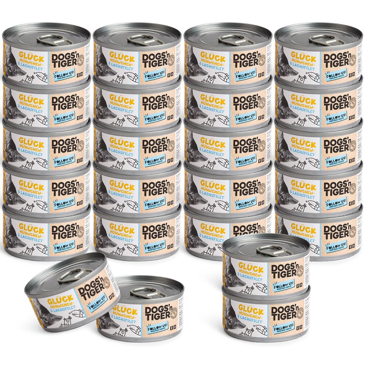 Dogs’n Tiger Adult, Premium Katzenfutter, Glück, Nassfutter, Getreidefrei, Huhn & Lachs