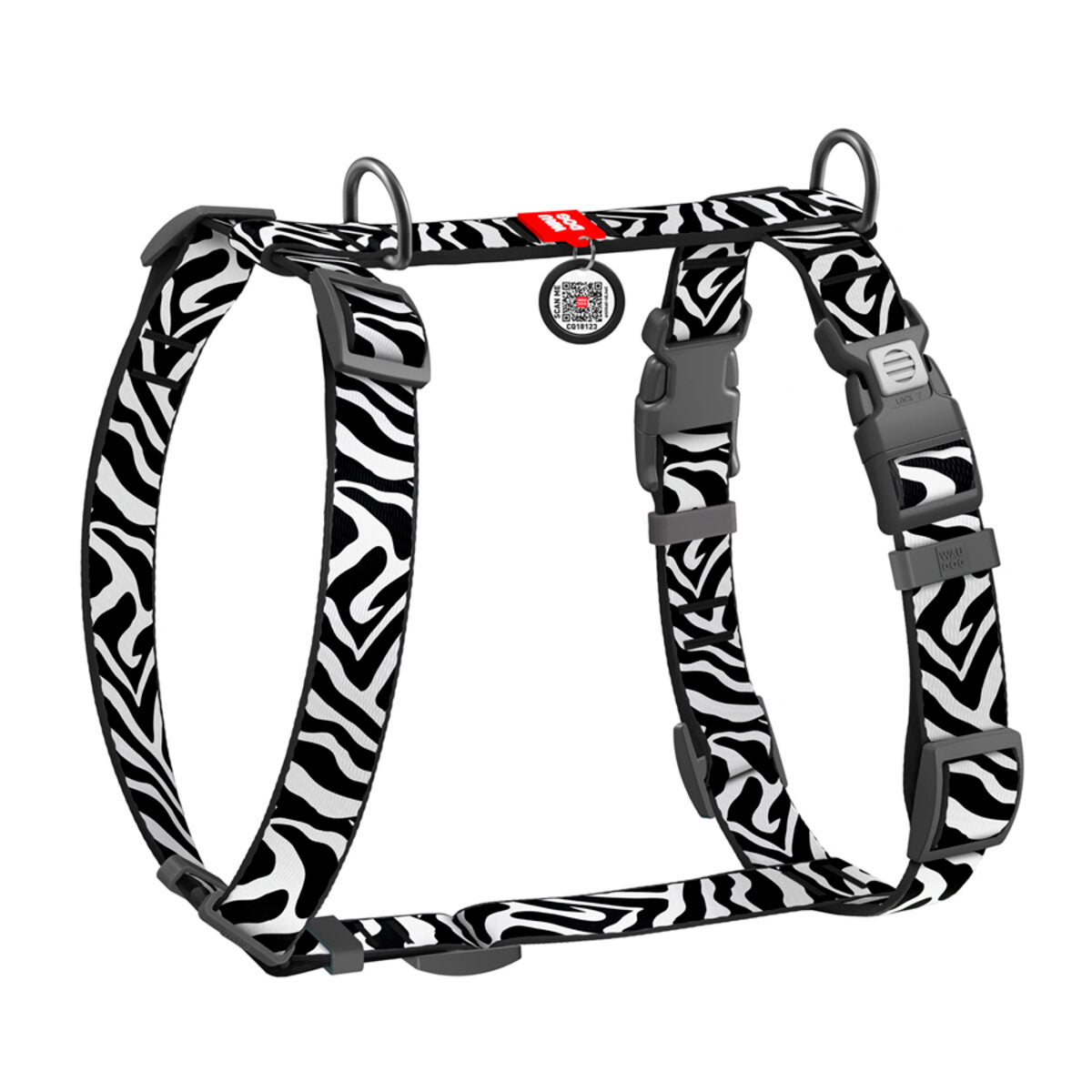 WAUDOG Nylon Dog H-Harness with QR Passport - Zebra