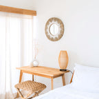 Espejo de pared redondo de hierba marina - Espejo colgante boho - Espejo de pared con flecos y patrón de algodón blanco (Ø 60 cm) RANDU