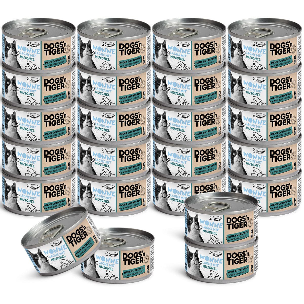 Dogs’n Tiger Adult, Premium Katzenfutter, Wonne, Nassfutter, Getreidefrei, Lachs & Muscheln
