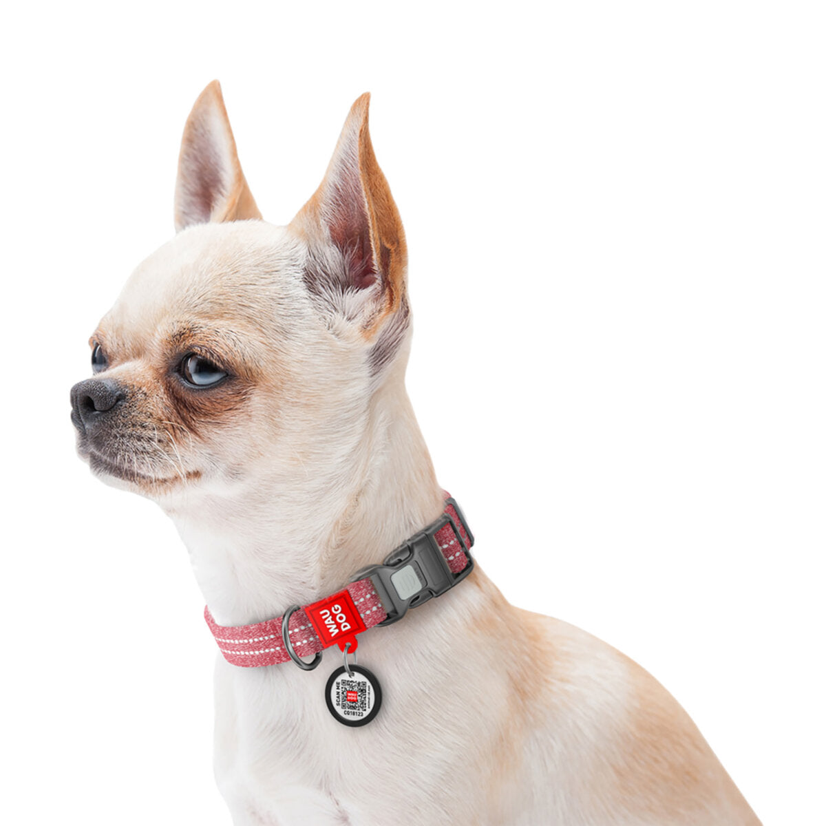 WAUDOG Re-cotton Reflective Dog Collar with QR Passport - Red