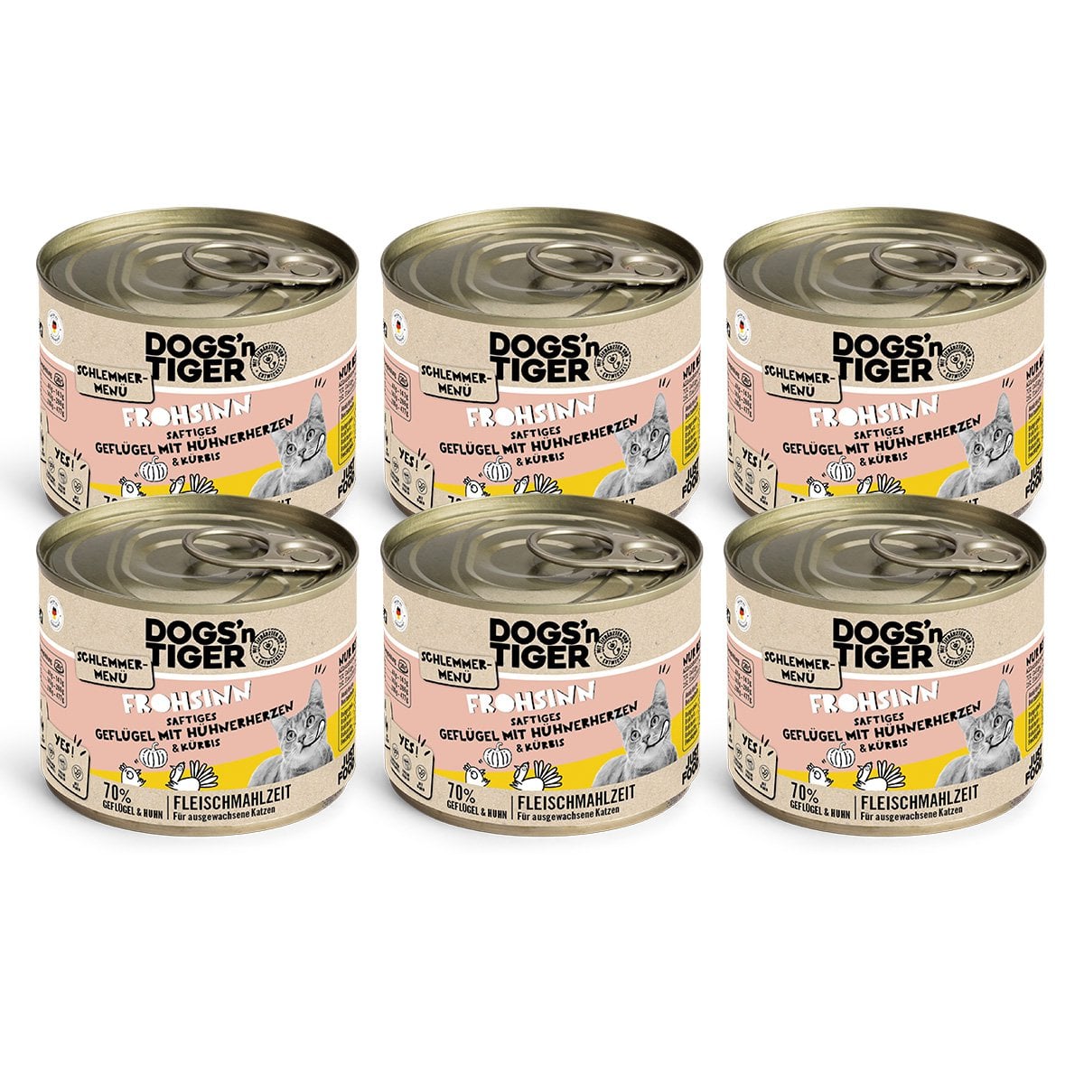 Dogs’n Tiger Adult, Katzenfutter, Frohsinn, Katzen Nassfutter, Getreidefrei, Geflügel & Kürbis