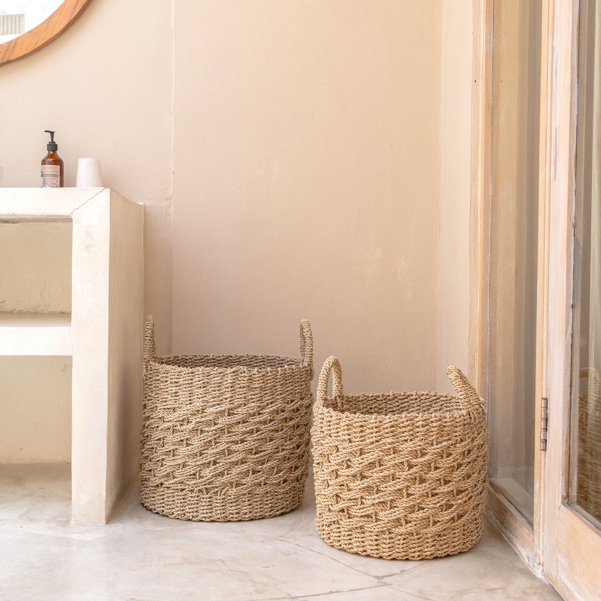 Cesta Grande de Almacenamiento de Fibra Natural Tejida – Cesto Redondo de Lavandería y Decorativo (2 Tamaños)