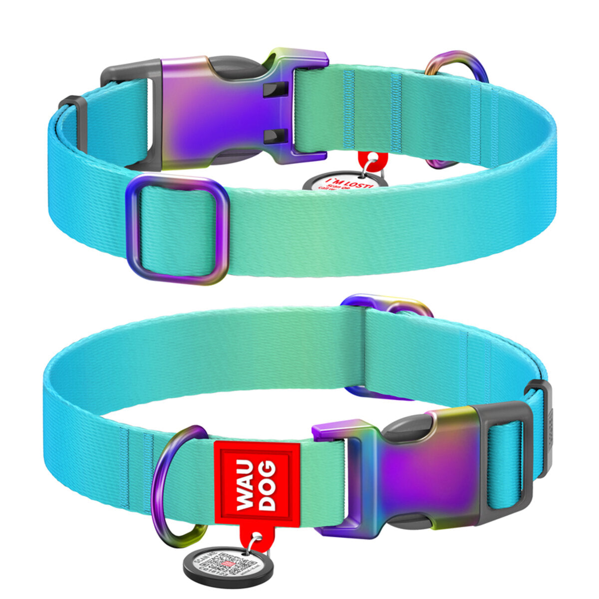 WAUDOG Nylon Dog Collar with QR Passport - Gradient - Blue