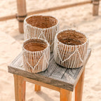 Kleiner Boho-Korb aus Seegras – Runder Pflanzen- und Blumenkorb