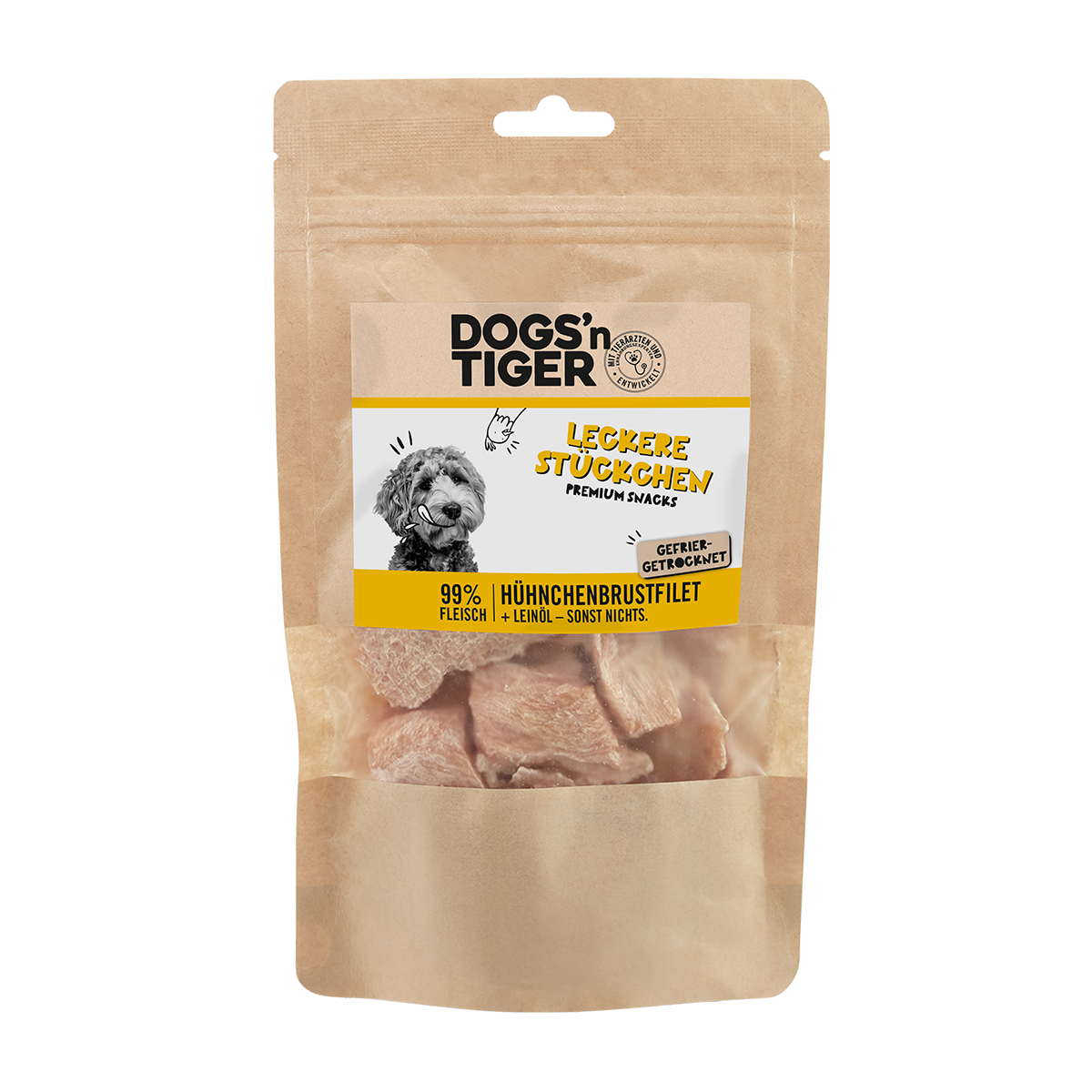 Hunde Snacks, Leckere Stückchen, Leckerlies, 99% gefriergetrocknetes Hühnchenbrustfilet