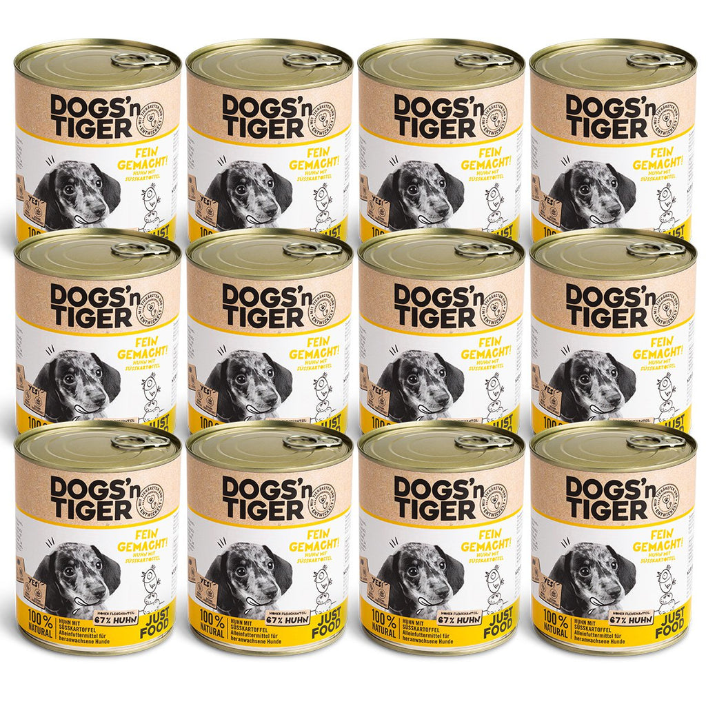 Dogs’n Tiger Junior, Welpen Premium Hundefutter, Nassfutter, Getreidefrei, Fein Gemacht, Huhn & Süßkartoffel