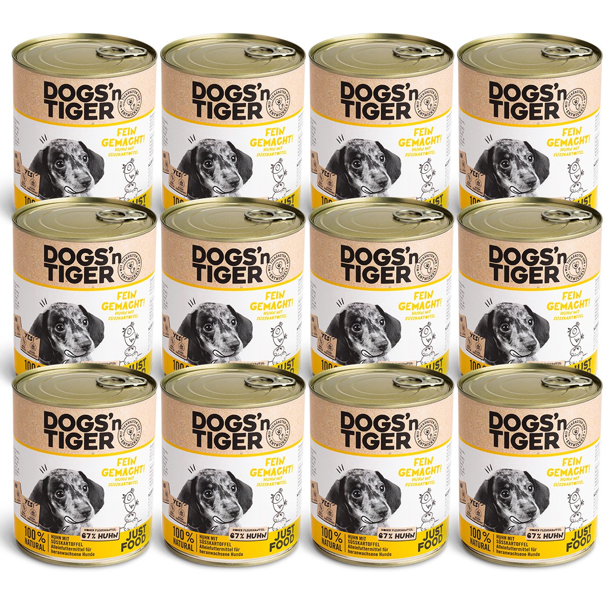 Dogs’n Tiger Junior, Welpen Premium Hundefutter, Nassfutter, Getreidefrei, Fein Gemacht, Huhn & Süßkartoffel